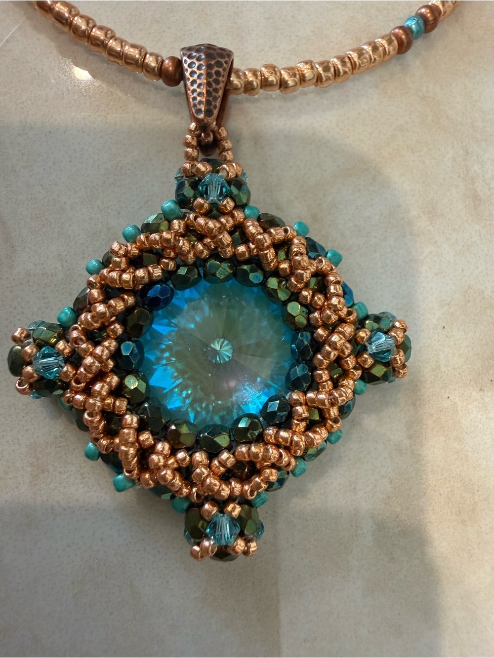 Handcrafted Turquoise Crystal Pendant Necklace - Women Jewelry